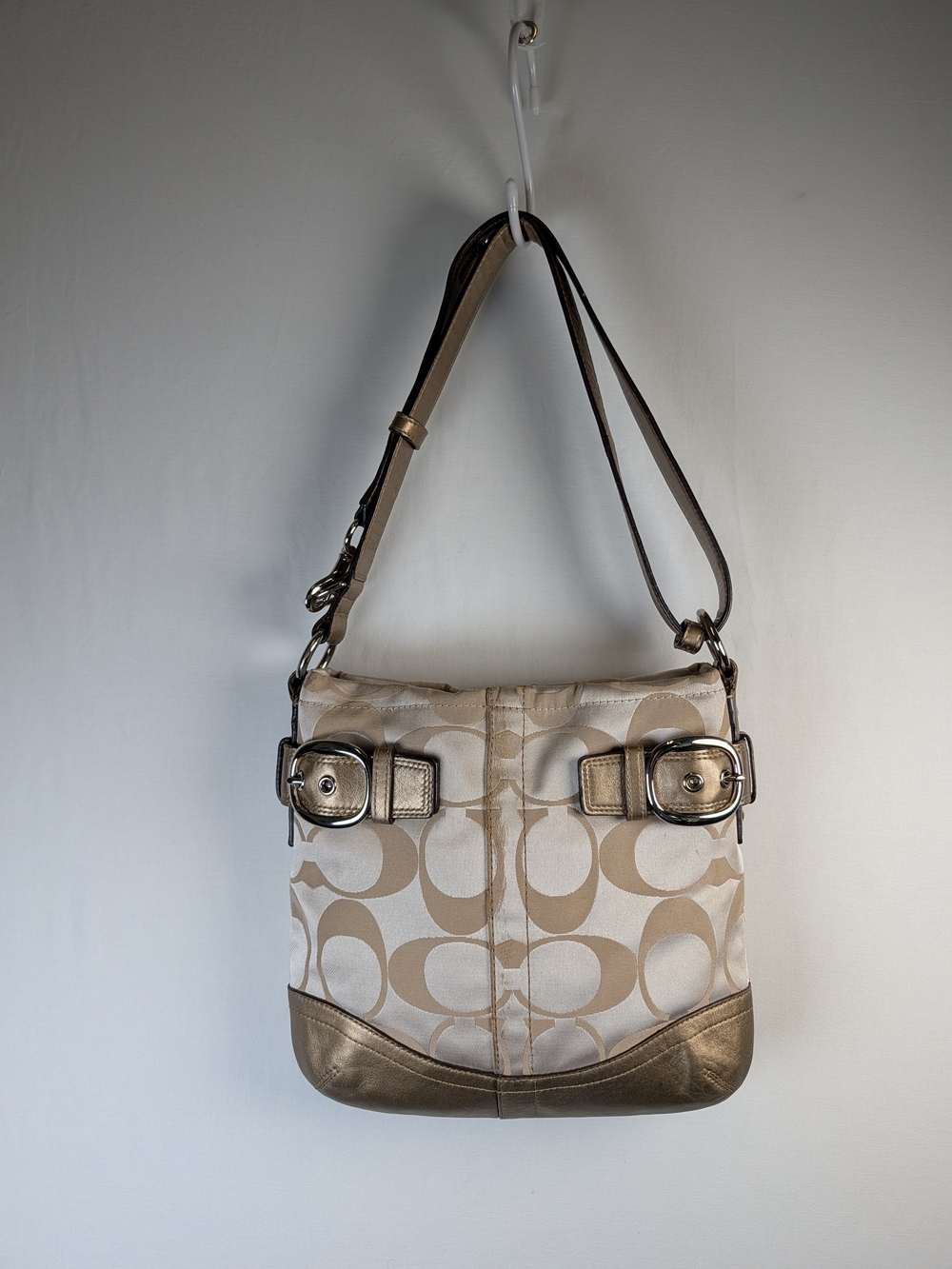 Coach Signature Jacquard Buckle Duffle Hobo Crossbody Bag F16515